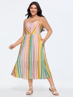 Soft Striped Pockets Cami Midi Dress
