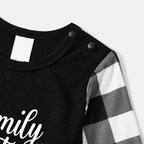 "Family Christmas 2025" Letter Printed Black Long Sleeve Top with Black And White Plaid Pants Family Matching Pajamas