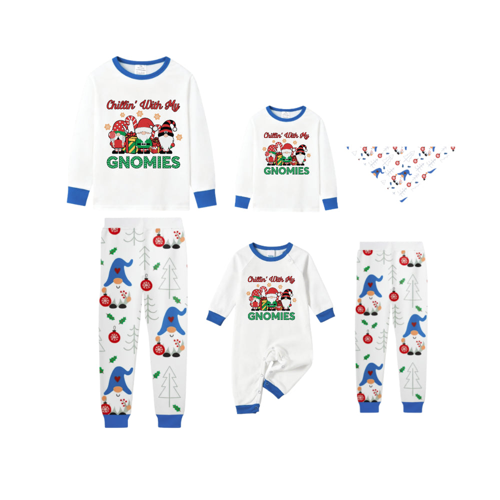 Blue Family Christmas Holiday Pajamas Set with Merry Gnome Pattern Print