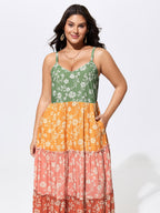 Color Contrast Floral Print Cami Midi Dress