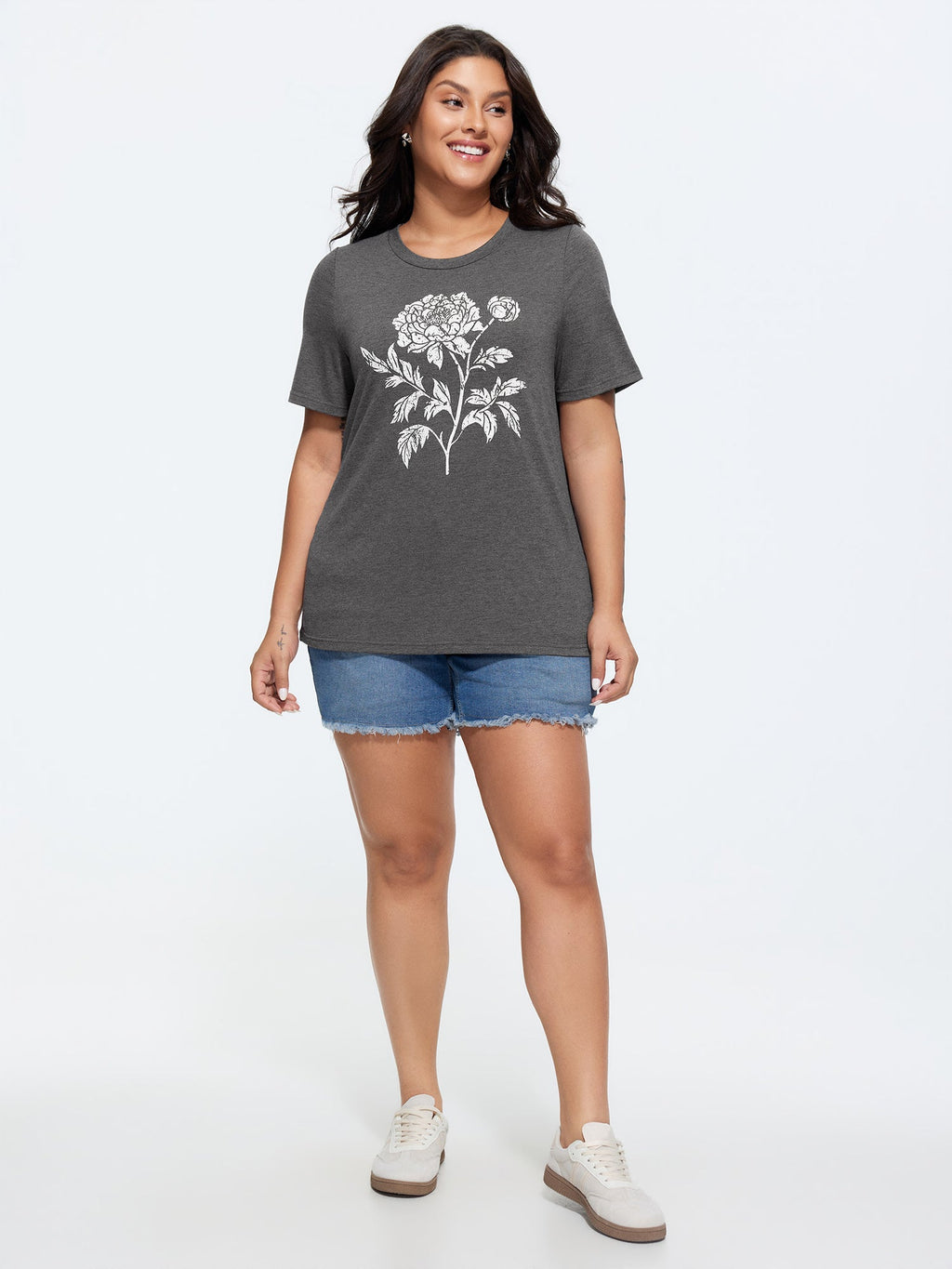 Supersoft Stretchy Floral Print Long T-Shirt