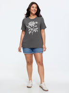 Supersoft Stretchy Floral Print Long T-Shirt