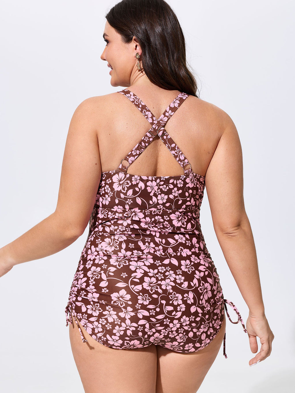 Floral Print Surplice Neck Ruched One-Piece Swim