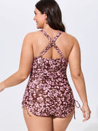 Floral Print Surplice Neck Ruched One-Piece Swim