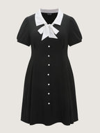 Stretchy Color Contrast Puffy Sleeve Mini Dress
