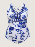 Kimono Two-Piece Tropical Print One-Piece Swim