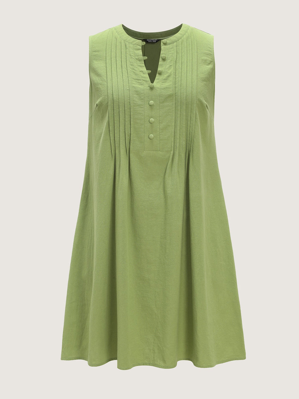 Cotton Toothpick Pleat Button Detail Mini Dress