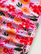 Floral Print Ruffled Neckline One-Piece Swim