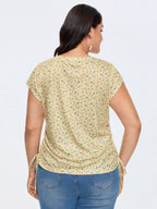 Micro Floral Print Adjustable Side Drawstring T-Shirt