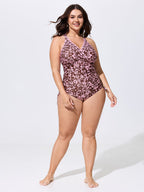 Floral Print Surplice Neck Ruched One-Piece Swim