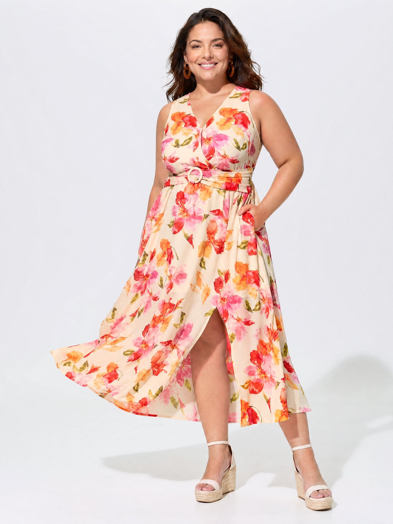 Supersoft Floral Print Split Hem Midi Dress