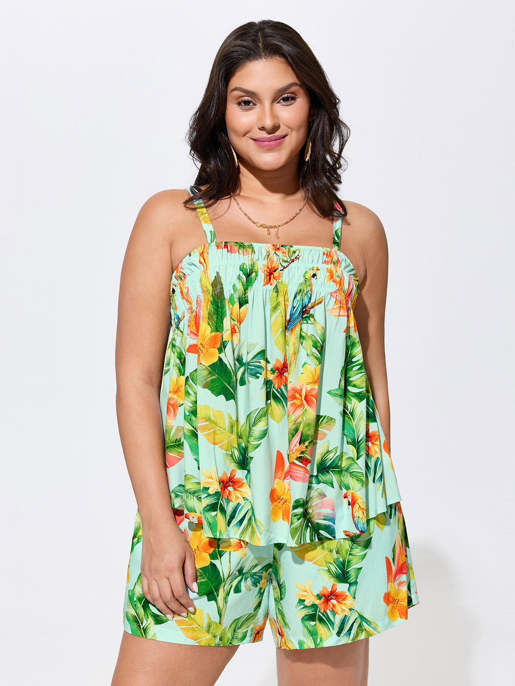 Tropical Breeze Print Elastic Waist Shorts