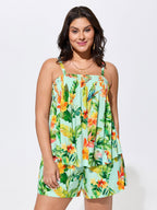 Tropical Breeze Print Elastic Waist Shorts