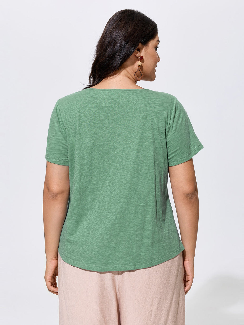 Cotton Supported Bra Stretchy V-Neck Plain T-Shirt