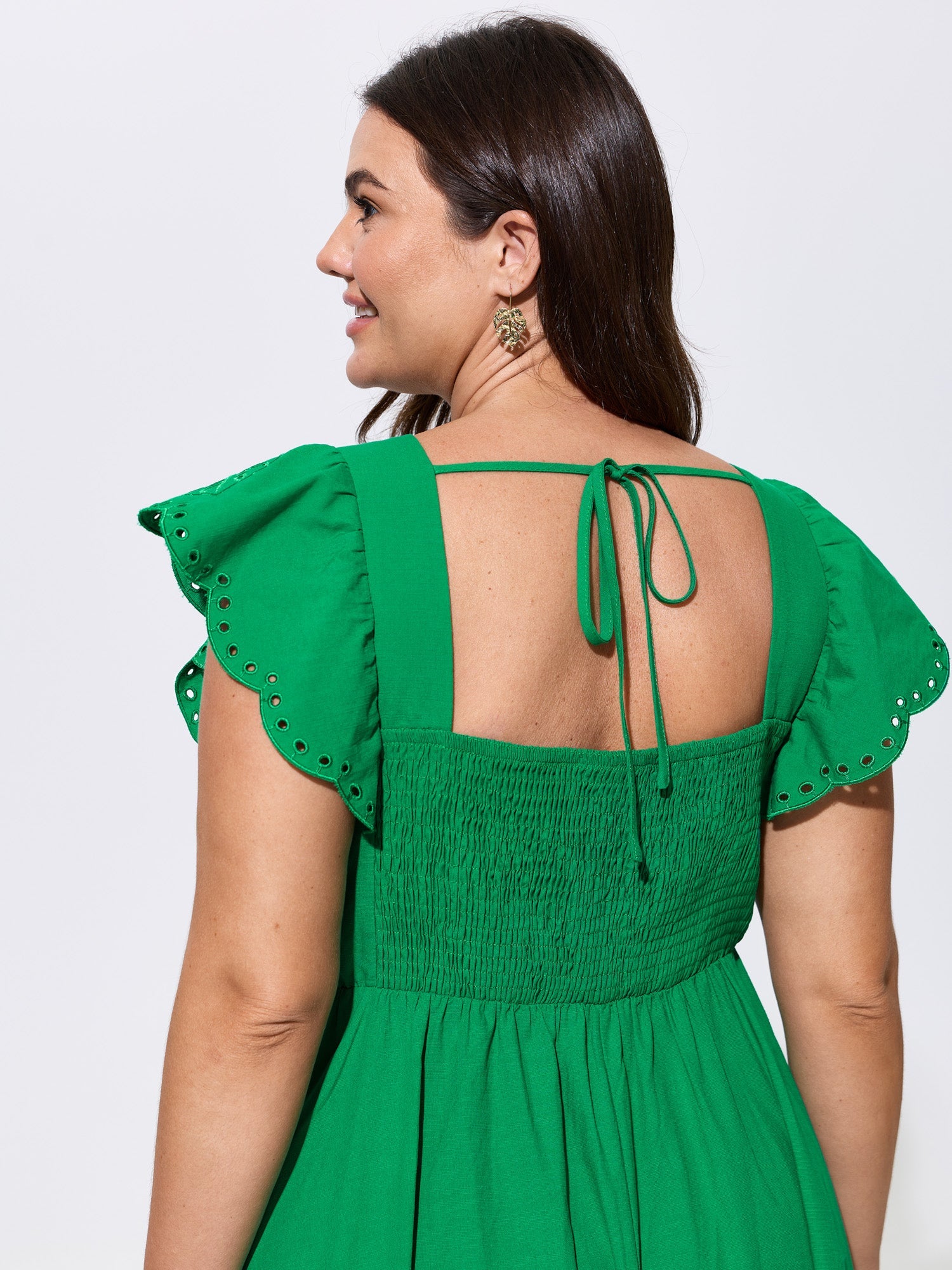 Ruffled Eyelet Trim Open-Back Mini Dress