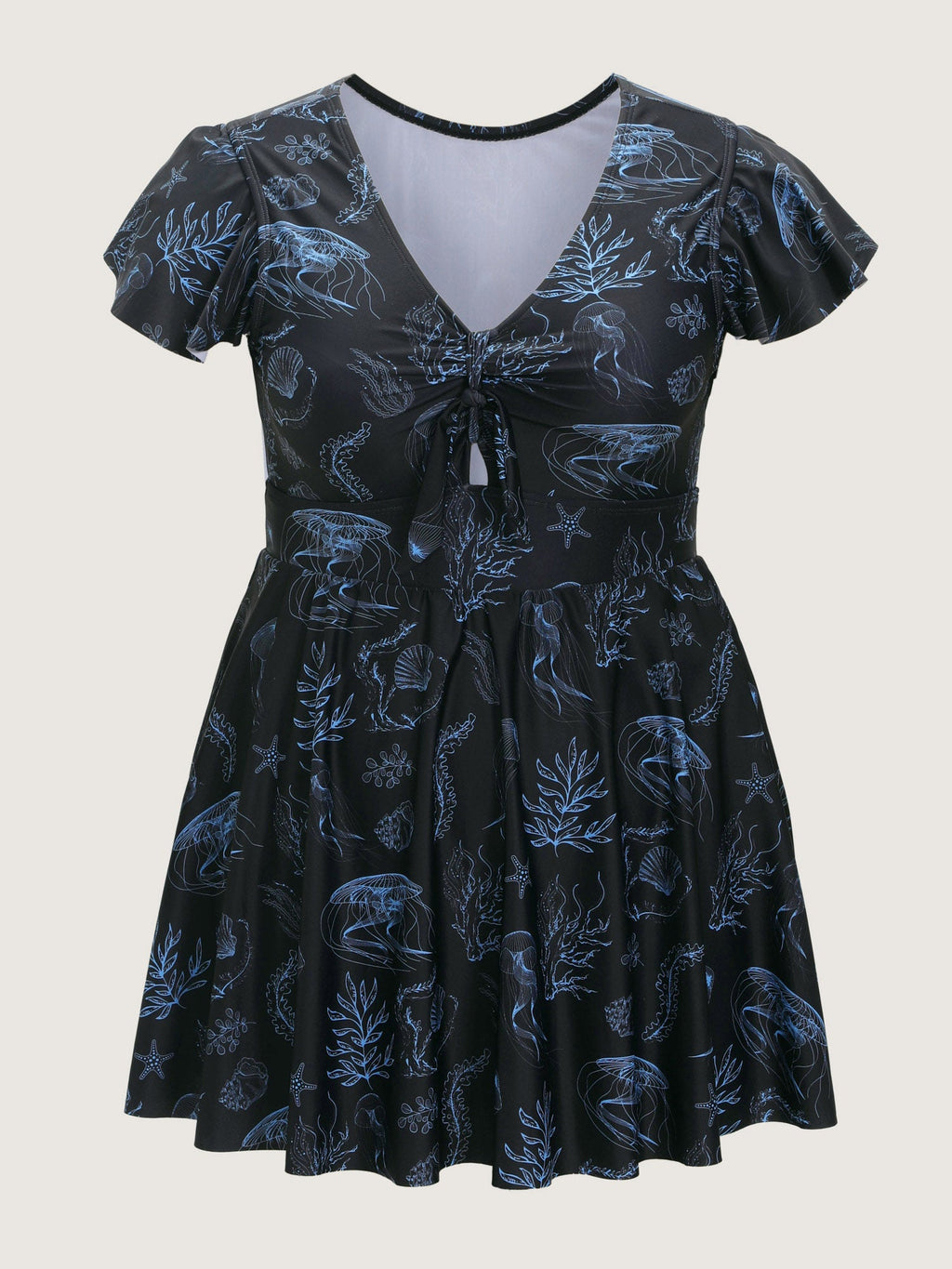 Jellyfish Print Pockets Flowy Swim Dress