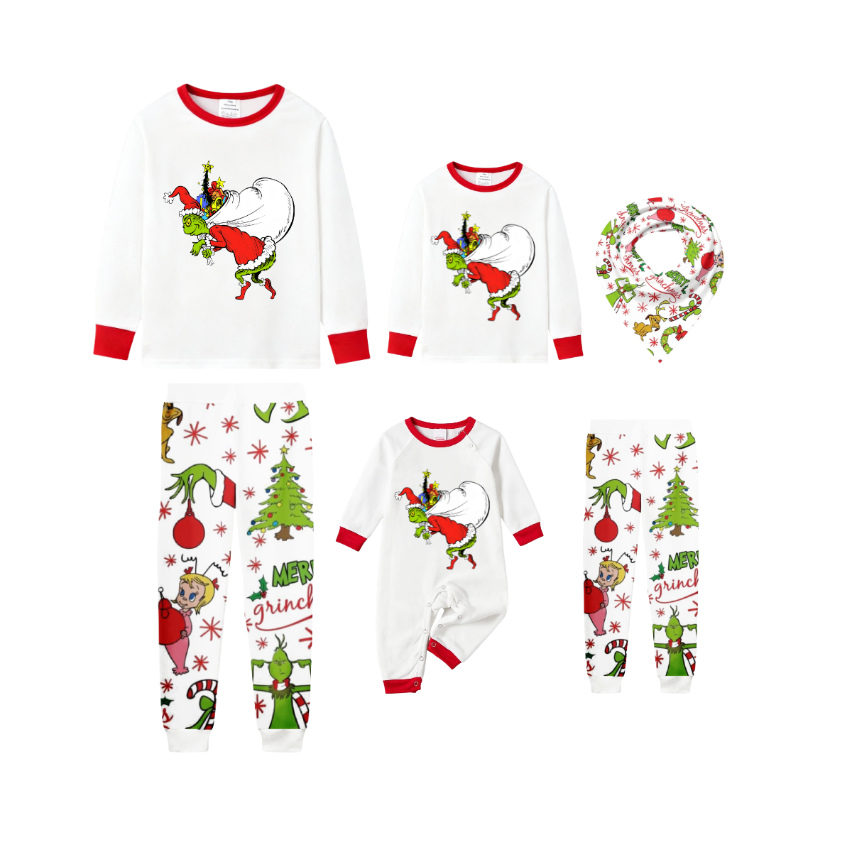Christmas White Pajamas Set With Cartoon Pattern Print
