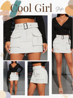 Cargo Skirt for Women 2025 High Waisted Mini Skirts Trendy Y2K Girls Summer Casual Belted Shorts with Pockets