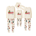 Beige Christmas Pattern Print Christmas Pajamas Set With Grinch and Holiday Slogan Print