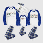 Christmas Family Matching Pajamas-Blue Raglan Top Blue Plaid Pants Pjs Set with Penguin and "Christmas" Letter Print