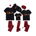 Believe Grinch Santa Family Pajamas Set - Black Top Red Pants Red Plaid Pattern Believe Letter Print