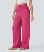 2026🔥 High Waisted Drawstring Pocket Wide Leg Casual Linen-Feel Pants