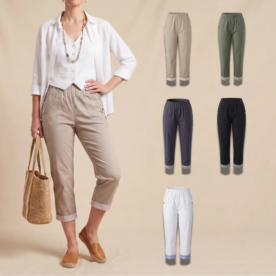 Women's Cropped Trousers Holiday | Super Stretchy Elasticated Waist Capri Pants