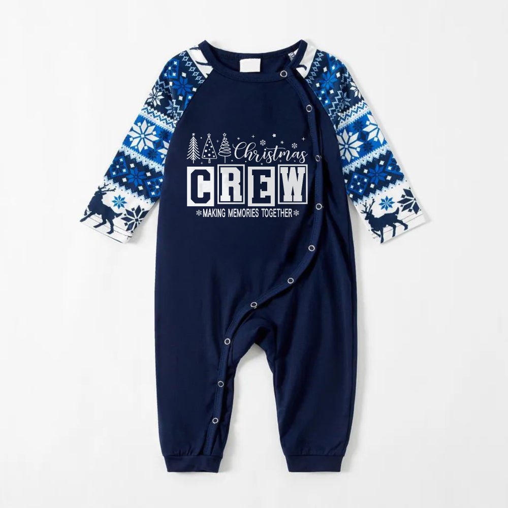 Joyful Blue Christmas Pajamas Set With "Christmas Crew Making Memories Together" Print