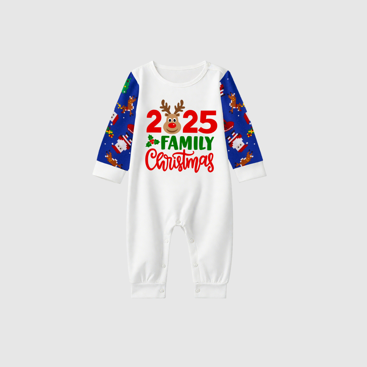 2025 Family Matching Christmas Pajamas -Navy Blue Top & Santa Print Pants