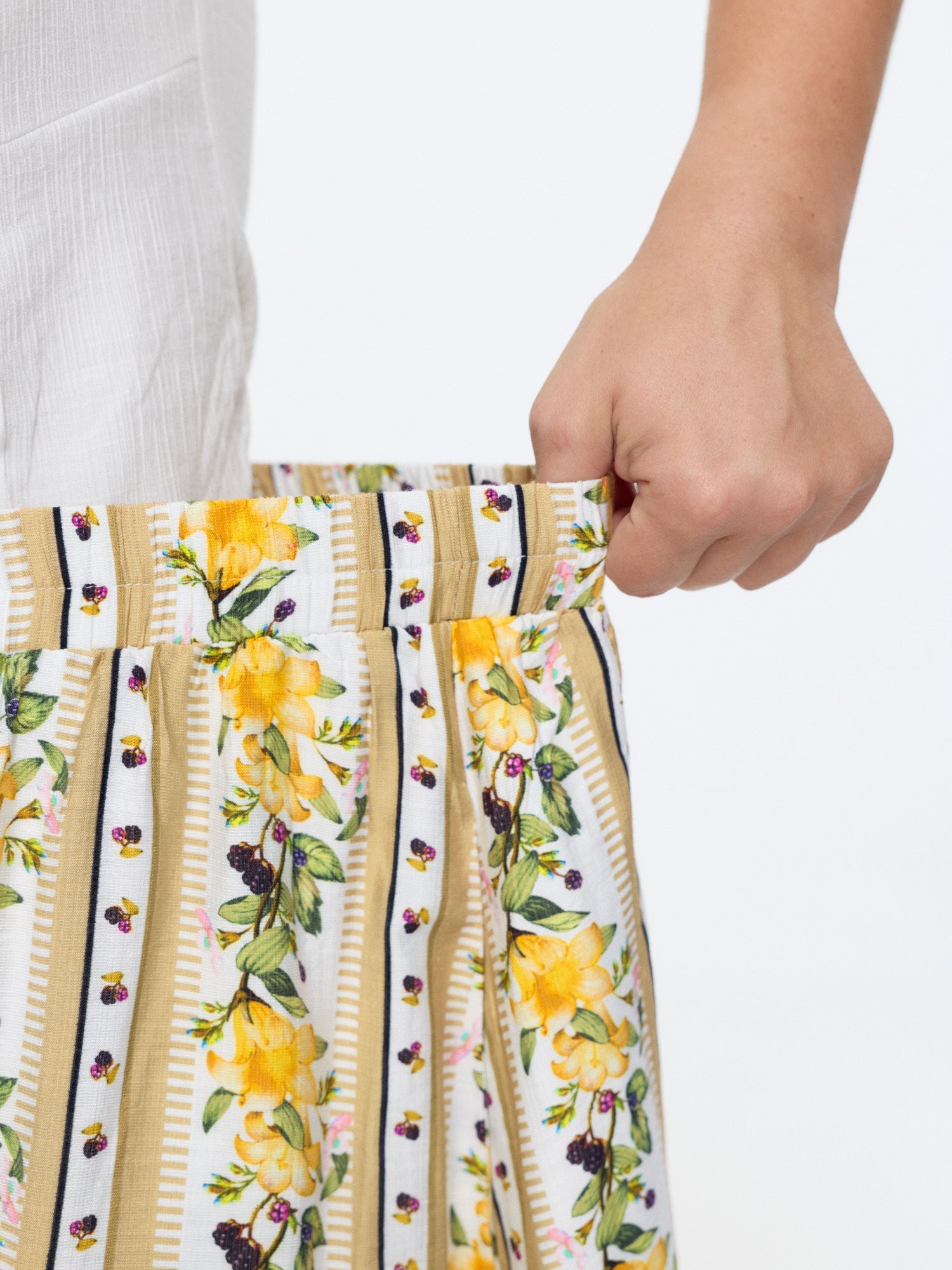Floral Striped Print Ruffled Hem Midi Skirt