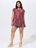 Geometric Print Ruffled Sleeve Top
