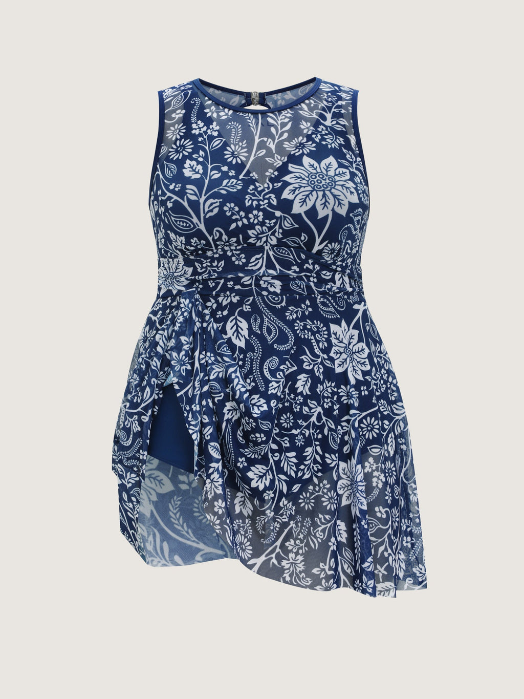 Floral Paisley Print Sheer Swim Dress