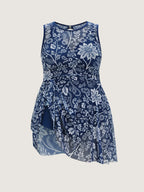 Floral Paisley Print Sheer Swim Dress