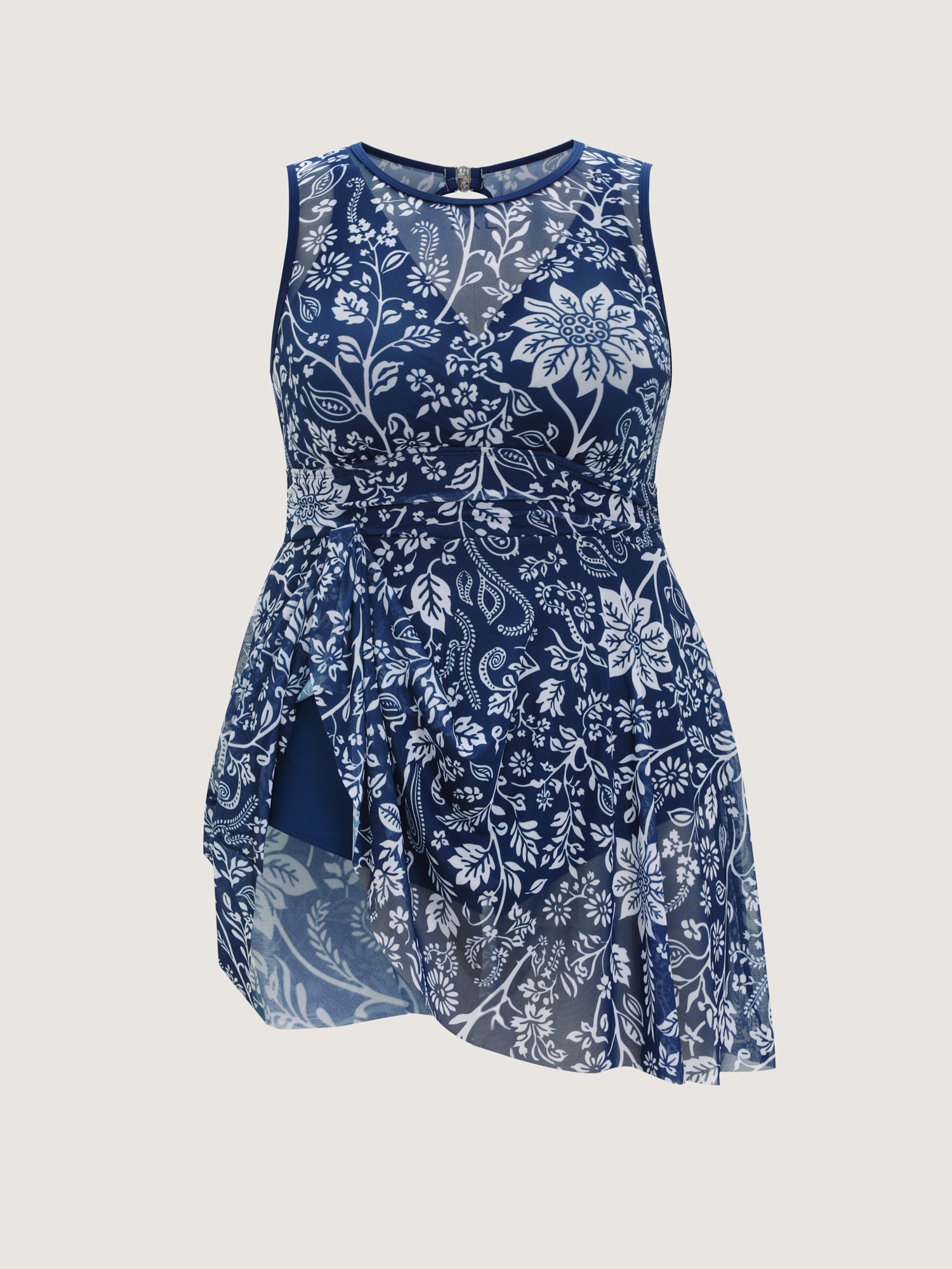 Floral Paisley Print Sheer Swim Dress