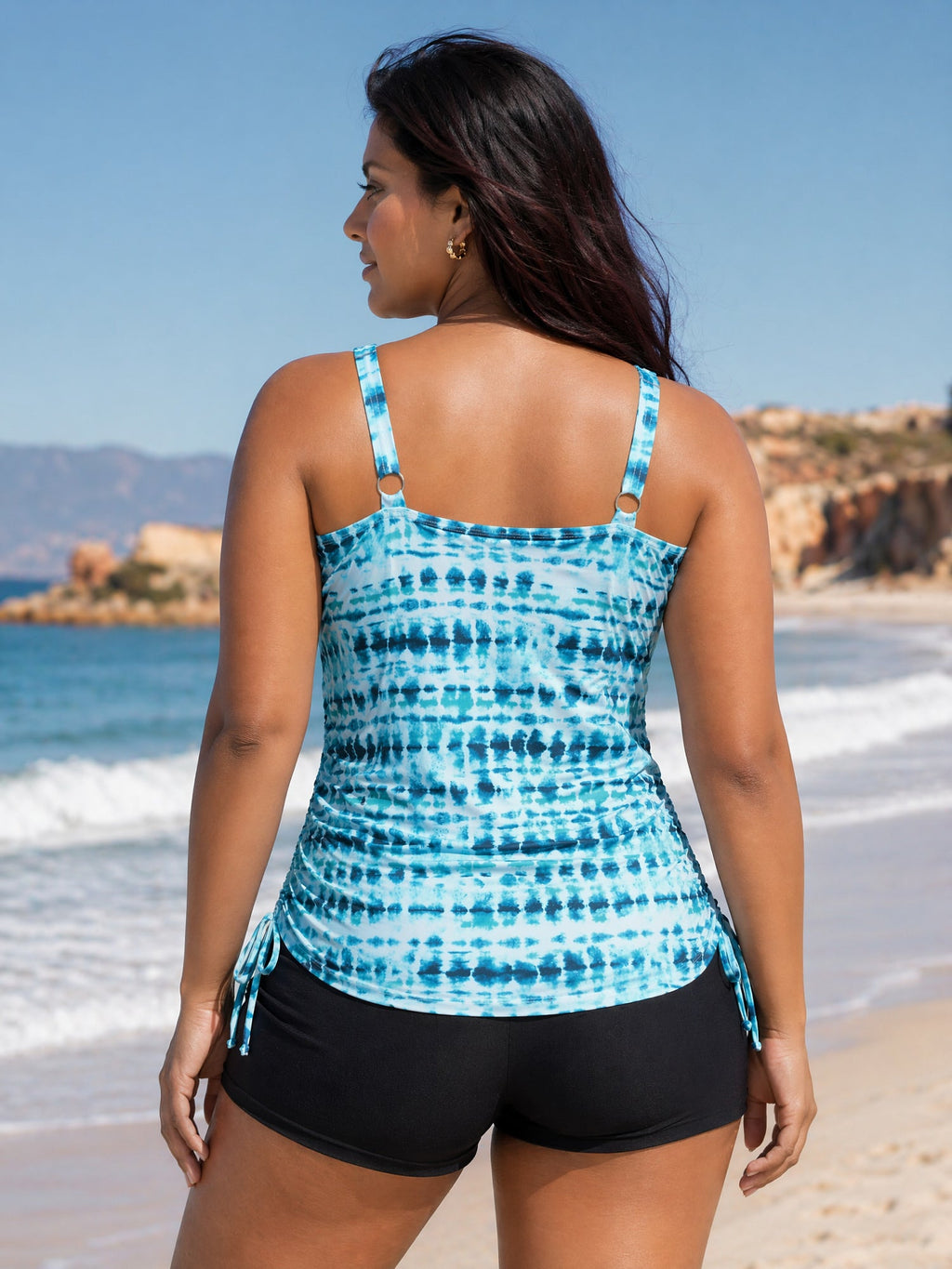Tie-Dye Effect Scoop Neckline Swim Top