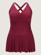 Twist-Front Fit And Flare Swim Dress