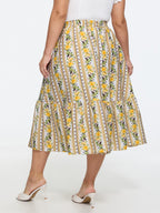 Floral Striped Print Ruffled Hem Midi Skirt