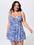 Geometric Print Cut-Out Bodice Swim Dress