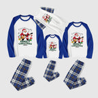 Christmas Family Matching Pajamas-Blue Raglan Top Blue Plaid Pants Pjs Set with Santa and "Merry Christmas" Print