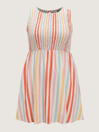 Colorful Striped Print Shirred Mini Dress