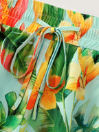Tropical Breeze Print Elastic Waist Shorts