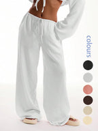 Women's Solid Pocket Pants, Casual Comfy Wide Leg Trousers for Beach Vacation Holiday, Ladies Bottoms for All Seasons