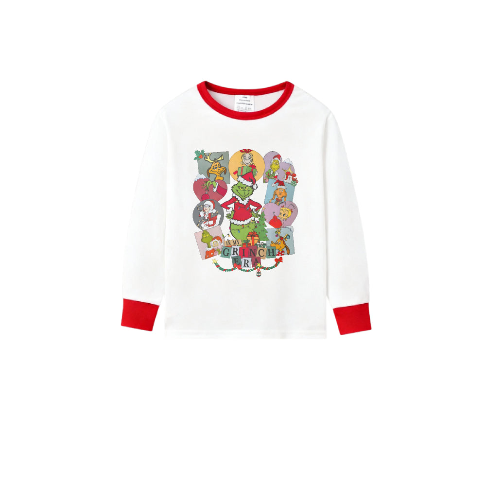 Family Christmas White Pajamas Set With Artistic Christmas Character Print