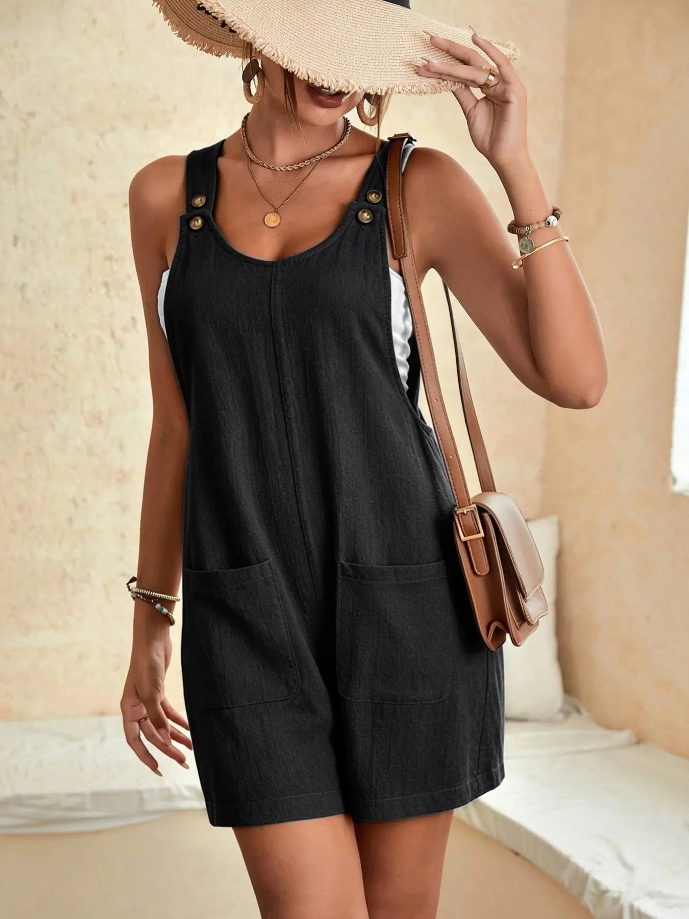 Summer Women's Shorts Overall Pants, with Pocket, Adjustable Shoulder Straps, Comfortable, Stylish and Casual, Perfect for Daily Wear