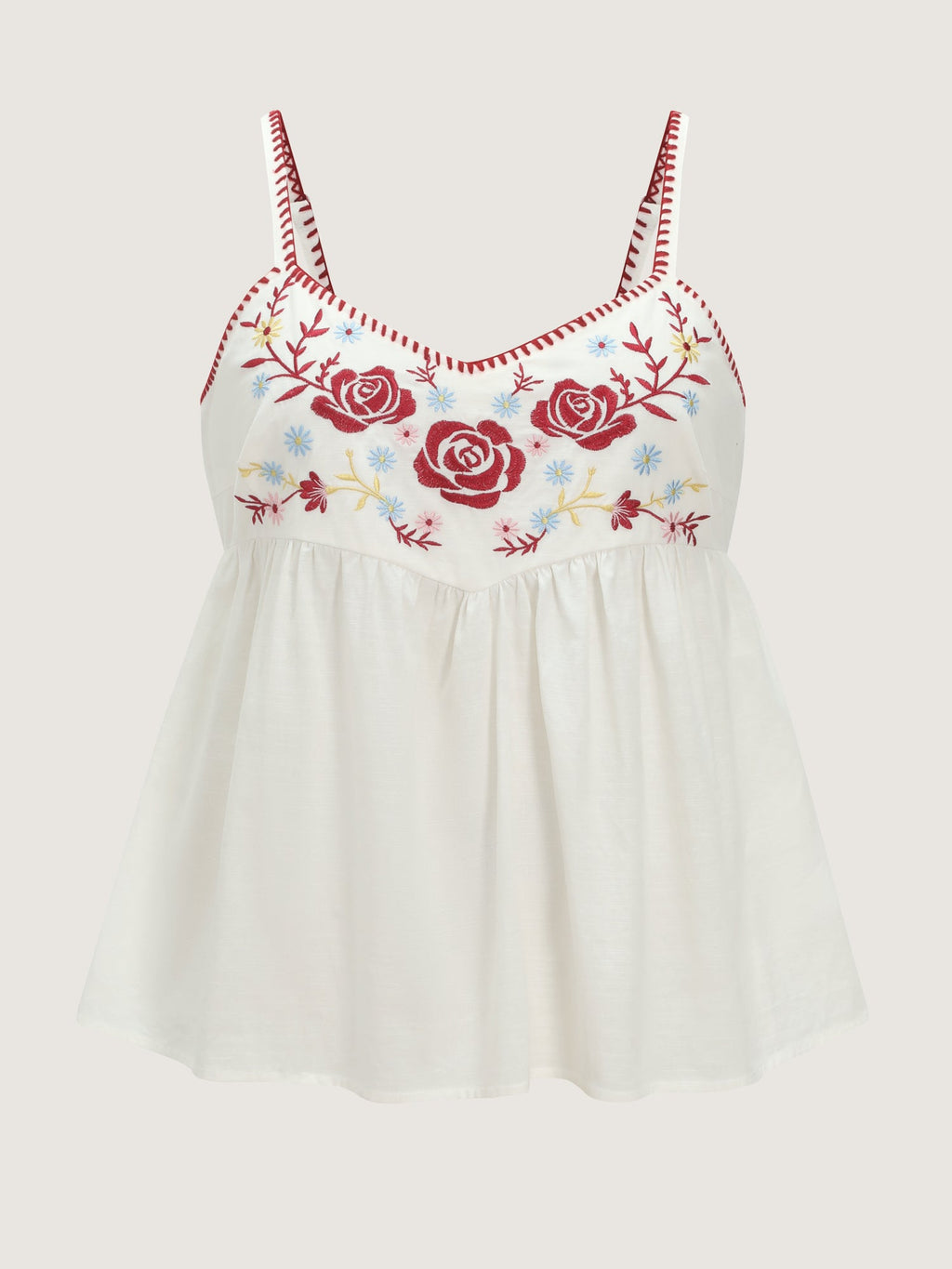 Floral Embroidered Neckline Babydoll Top