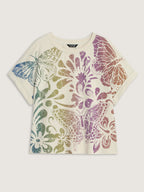 Cotton Colorful Floral Print Flared Sleeve T-Shirt