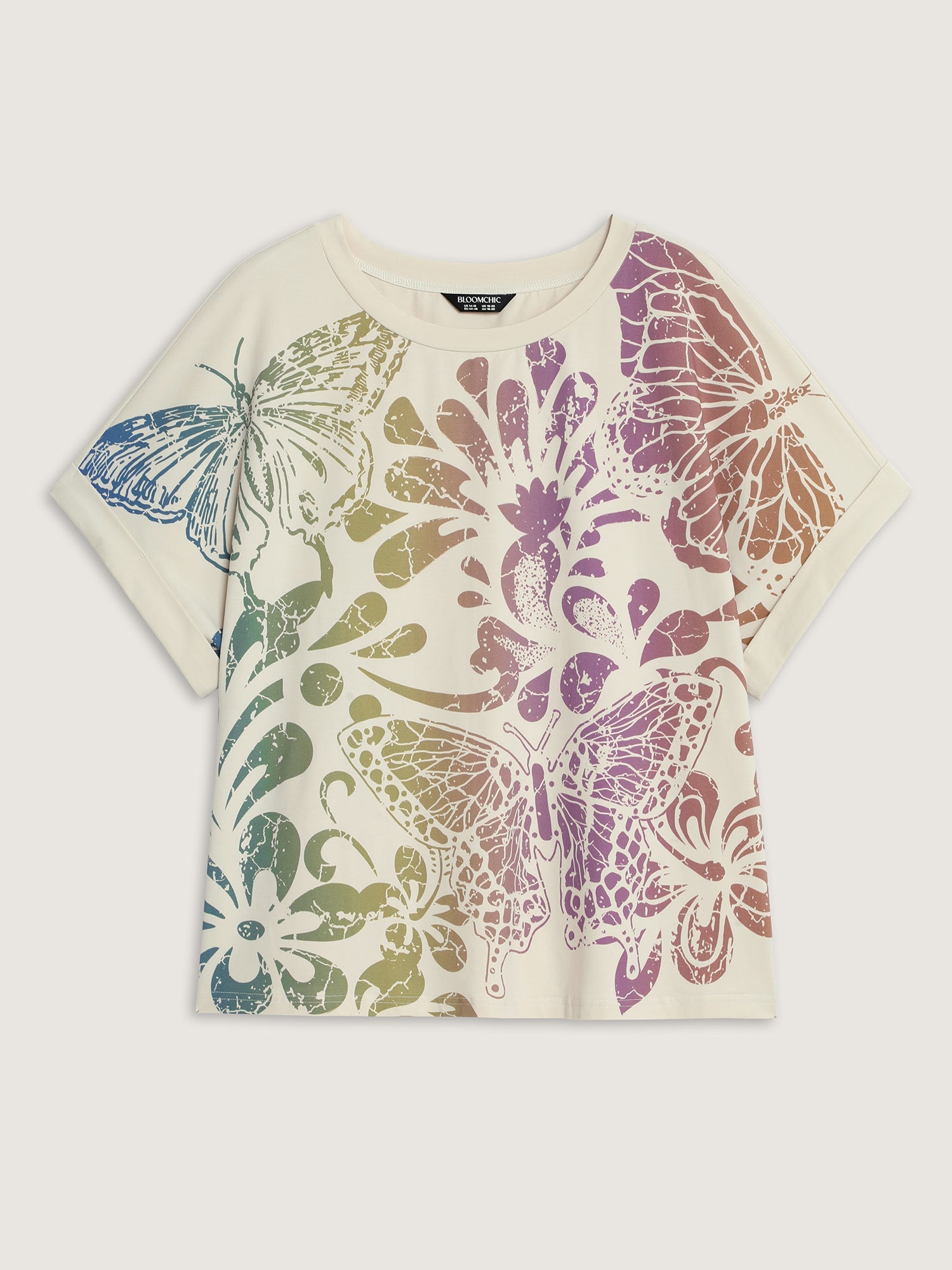 Cotton Colorful Floral Print Flared Sleeve T-Shirt