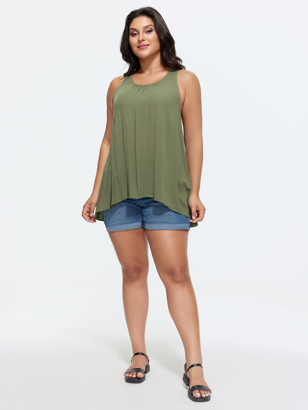 Back Cut-Out Flowy Plain Tank Top