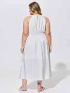 Lace Shirred Waist Halter Neckline Midi Dress