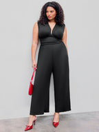 2026 Women's new jumpsuit with pockets Plain Ruched V Neck Ribbed Tank Jumpsuit, Summer Outfits 2025, Elegant Sleeveless Wide Leg Jumpsuit for Women for Vacation Holiday Party, Ladies Summer Clothes
